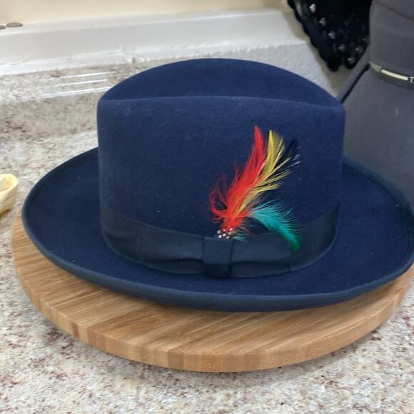 Alberto Celini vintage wool navy godfather fedora hat - Picture 2 of 7